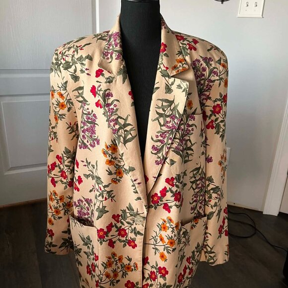Vintage Elisabeth Floral Print Blazer Jacket in Cream Women's size 18 - Picture 1 of 7